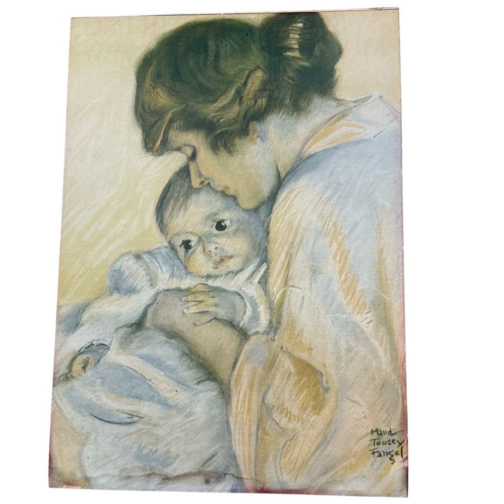 Vintage 1920s Maud Tousey Fangel mother and baby print 9x13